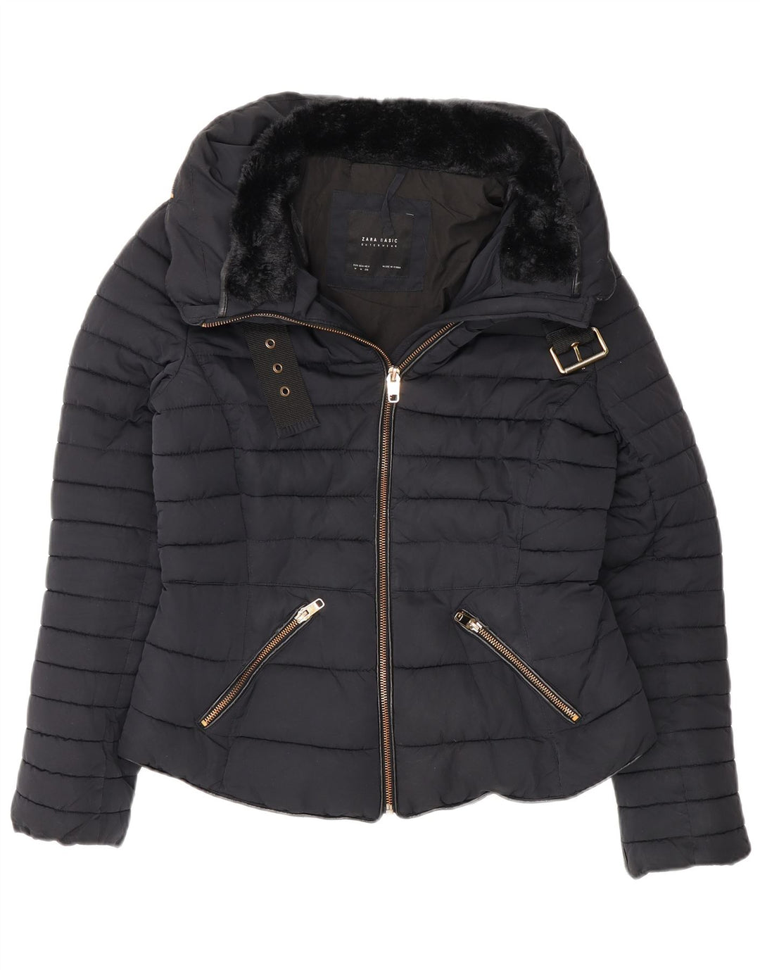 Zara Γυναικείο μπουφάν UK 12 Medium Navy Blue Polyester