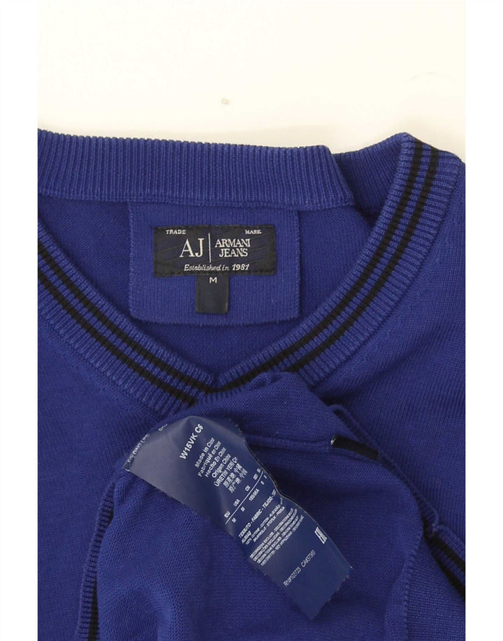 Ανδρικό πουλόβερ Armani Jeans με V λαιμόκοψη, Βαμβακερό μεσαίο μπλε ριγέ
