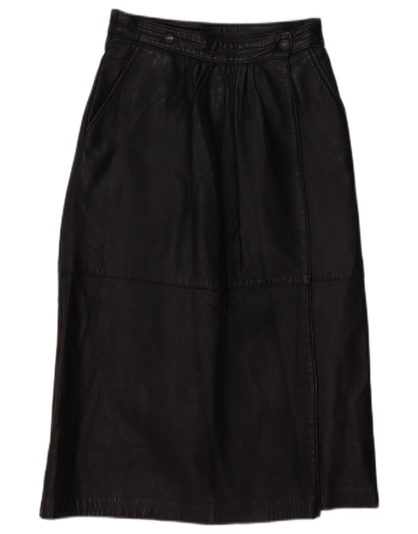 Vintage Γυναικεία Δερμάτινη Φούστα UK 10 Small W26 Μαύρη