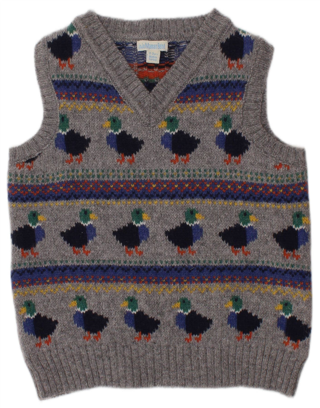 JOJO MAMAN BEBE Boys Vest Tank Top 2-3 Years Grey Fair Isle Lambswool