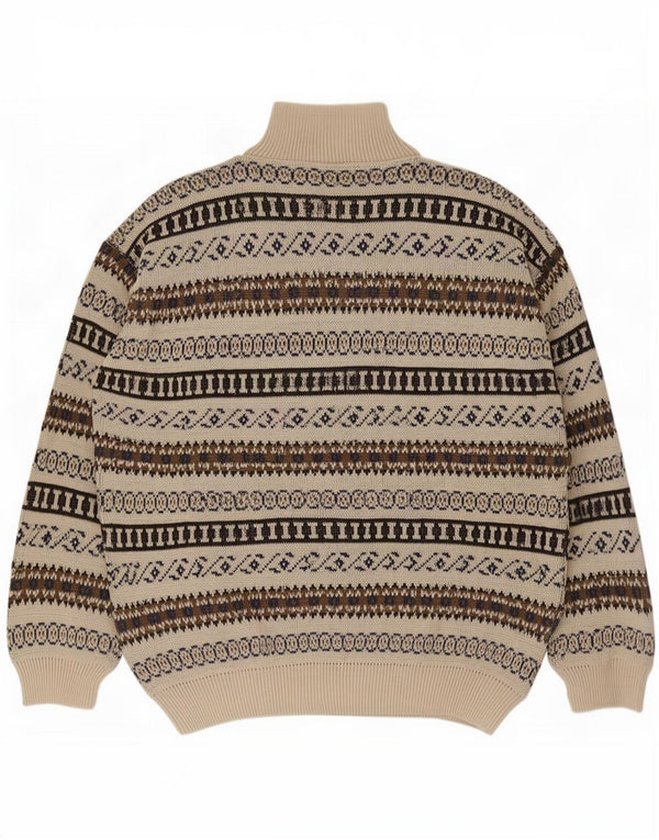 Vintage ανδρικό πουλόβερ με φερμουάρ IT 54 XL Μπεζ γεωμετρικό ακρυλικό