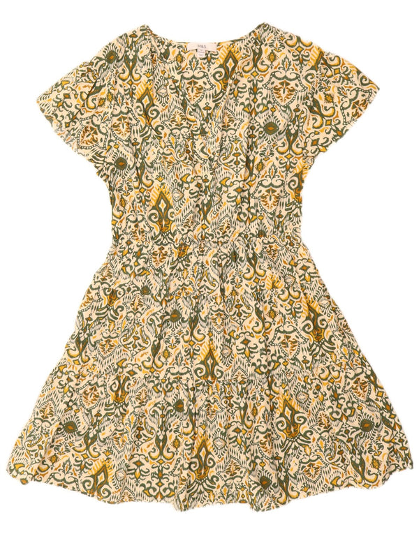 Marks & Spencer Γυναικείο φόρεμα κανονικής γραμμής Α UK 12 Μεσαίο πράσινο βαμβακερό Ikat