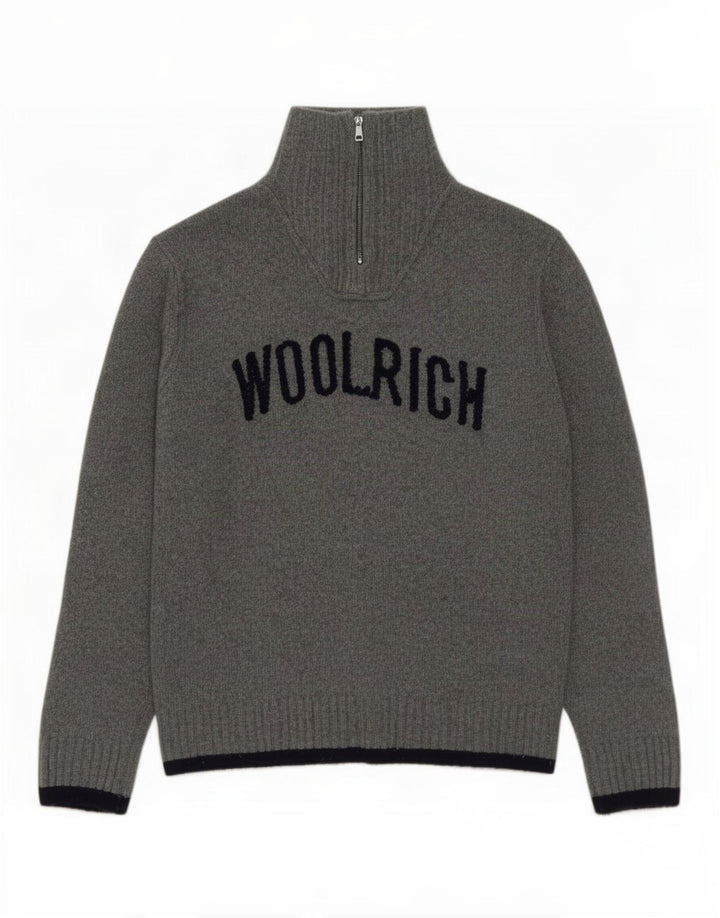 Ανδρικό γραφικό πουλόβερ με φερμουάρ Woolrich XL Γκρι μαλλί