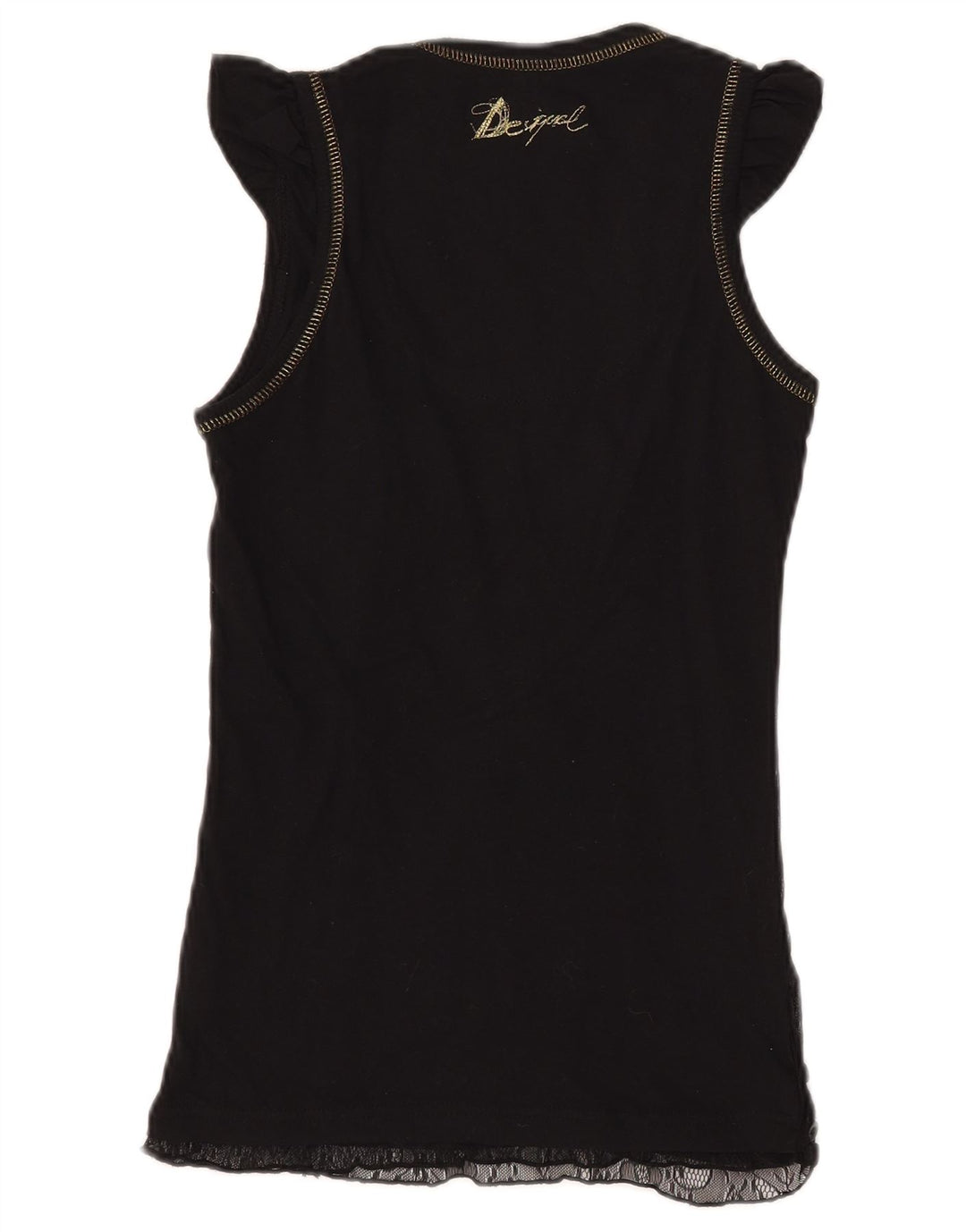 DESIGUAL Γυναικεία γραφική μπλούζα τοπ UK 8 Small Black Geometric Polyamide