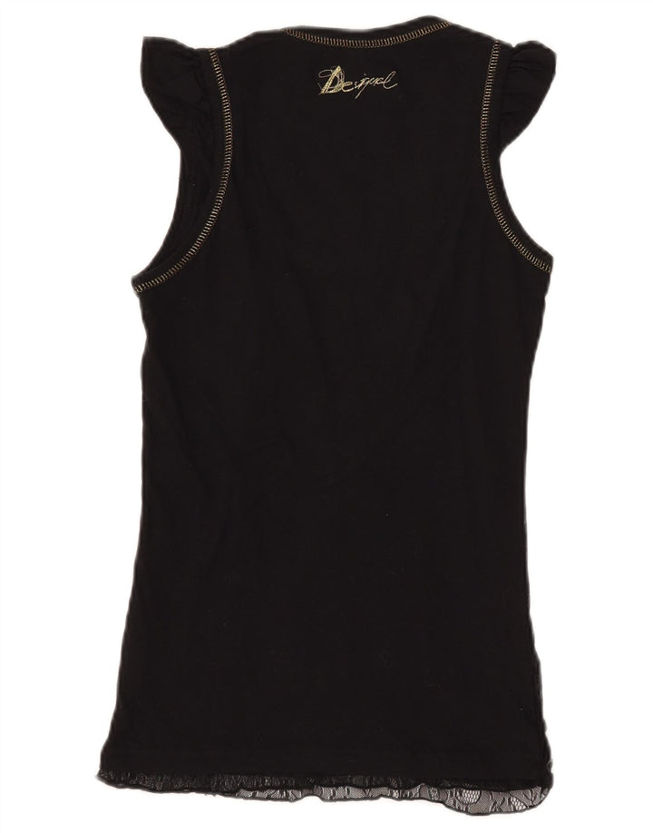 DESIGUAL Γυναικεία γραφική μπλούζα τοπ UK 8 Small Black Geometric Polyamide