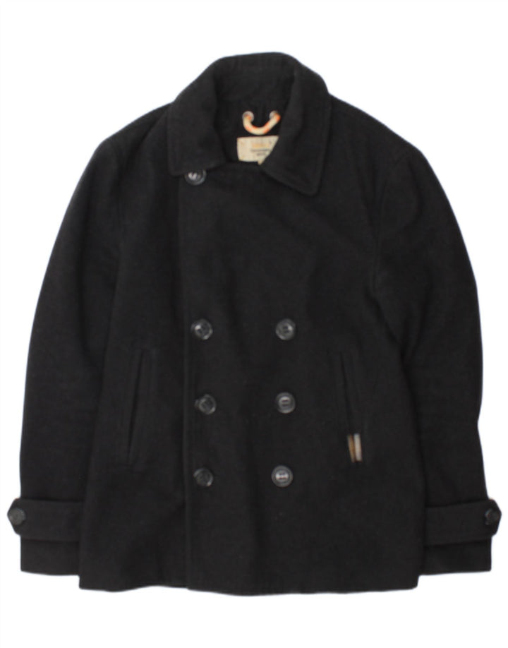 Superdry Mens Commodity Pea Coat UK 38 Medium Grey Wool