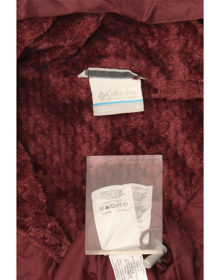 COLUMBIA Γυναικείο μπουφάν με κουκούλα μεγάλου μεγέθους αντιανεμικό UK 10 Small Burgundy