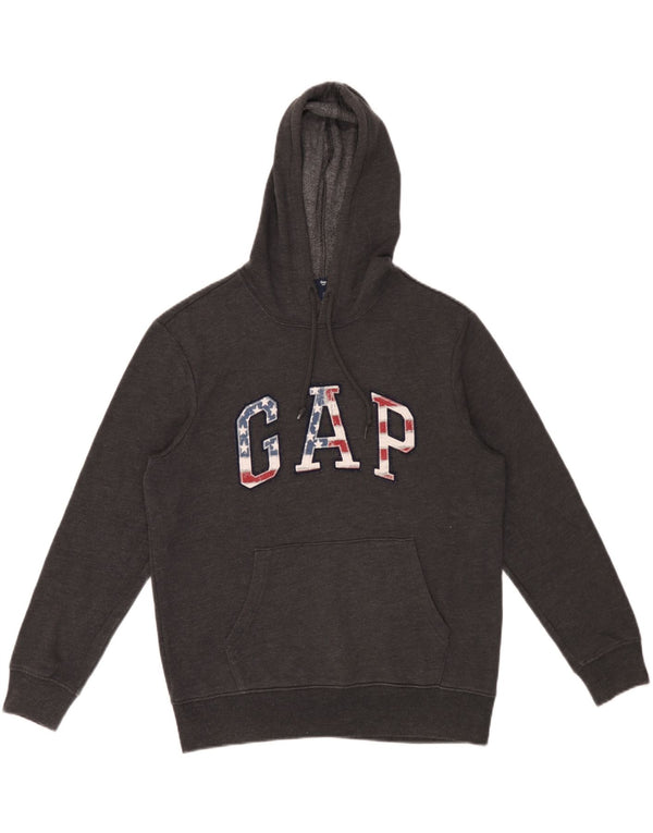 Gap Womens Graphic Oversized Hoodie Jumper UK 10 Small Grey Flecked Cotton