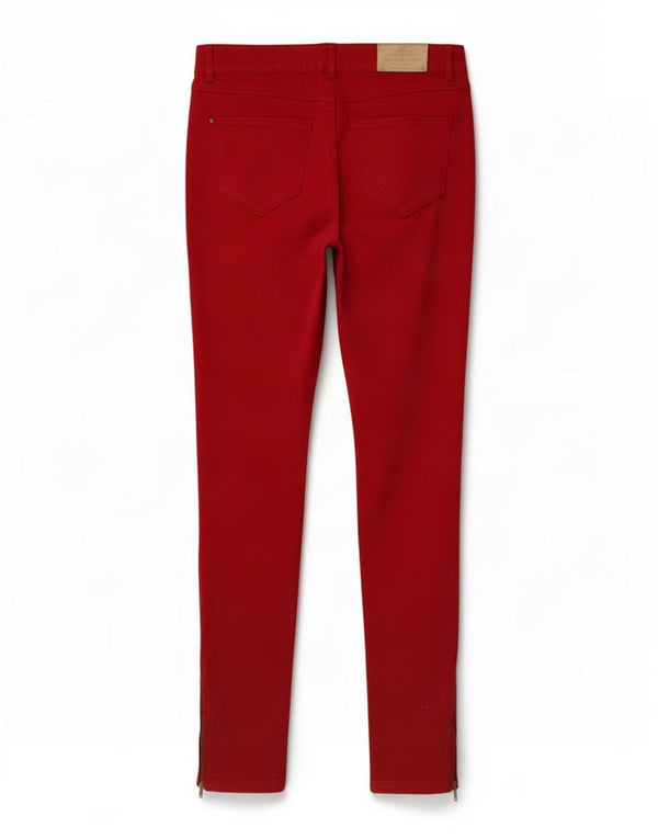 Zara Womens Skinny Casual Trousers EU 42 Large W32 L29 Red Cotton