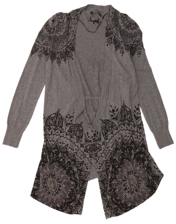 DESIGUAL Γυναικείο Longline ανοιχτό πουλόβερ ζακέτα UK 12 Medium Grey Floral