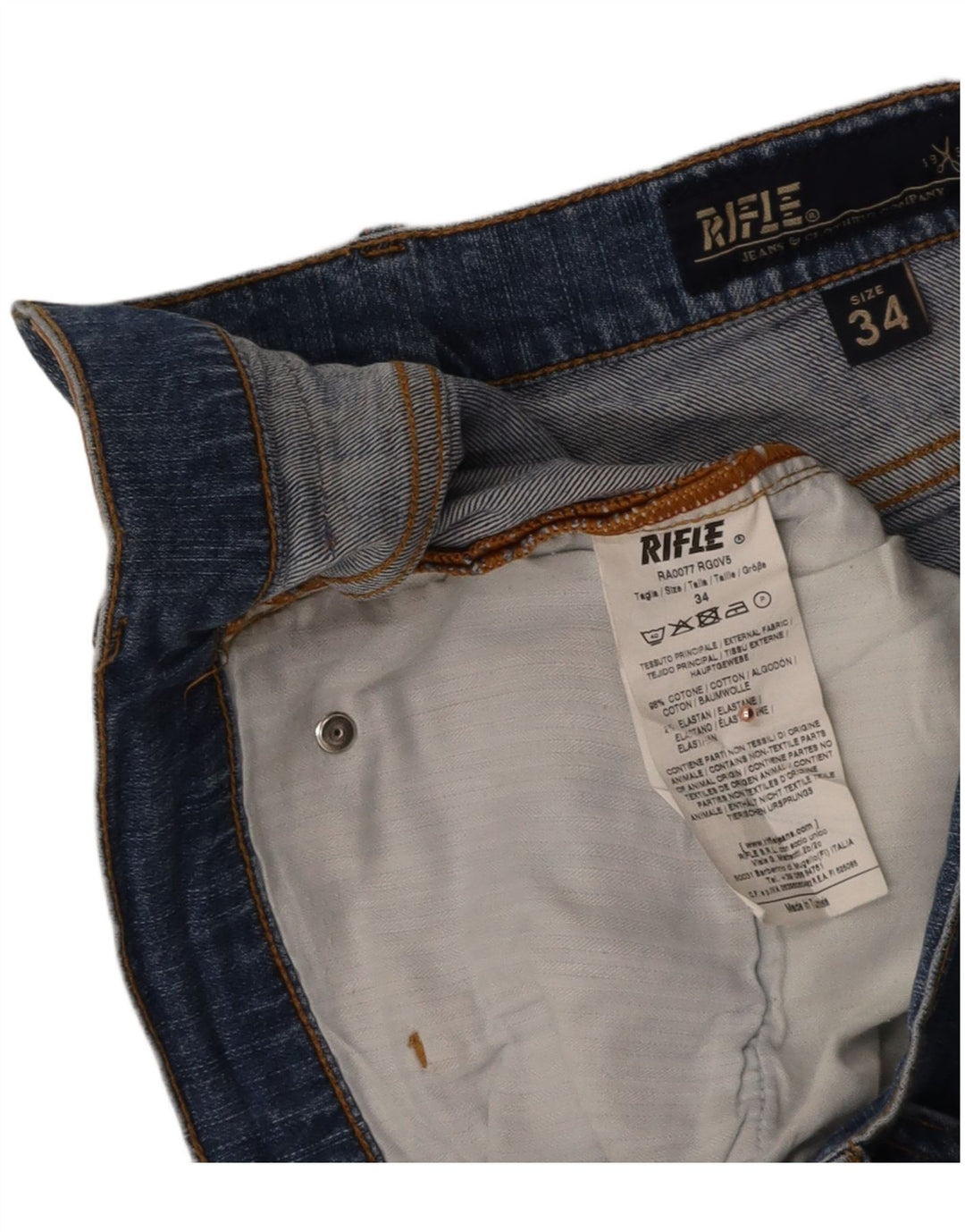 RIFLE Mens Straight Jeans W34 L31 Blue Cotton
