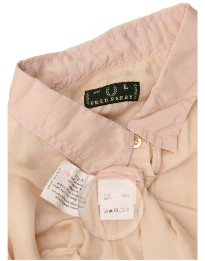 FRED PERRY Γυναικείο Πουκάμισο Μπλούζα UK 14 Μεγάλο Μπεζ Μεταξωτό