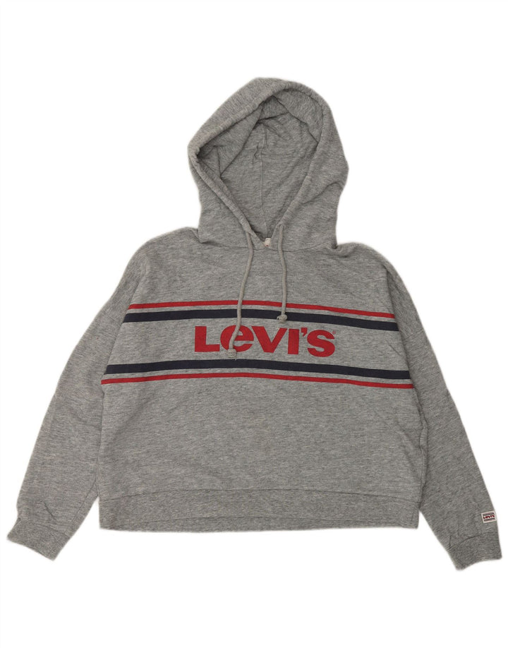 Γυναικεία LEVI'S Oversized Crop Graphic Hoodie Jumper UK 10 Small Grey Cotton