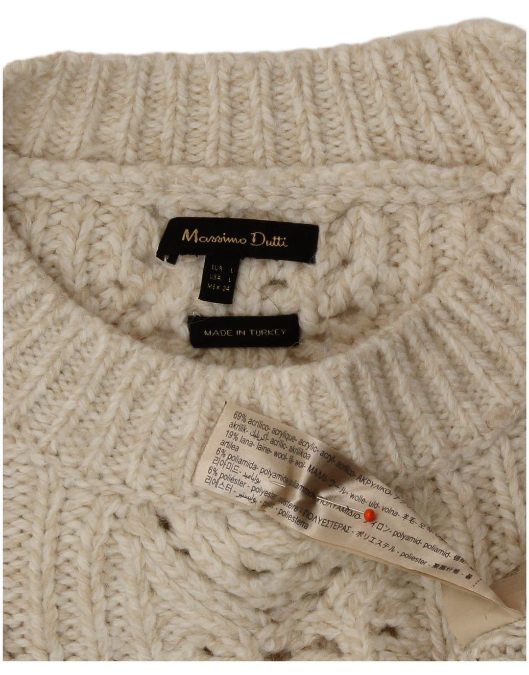 Massimo Dutti Γυναικείο πουλόβερ με λαιμόκοψη UK 16 Large Off White