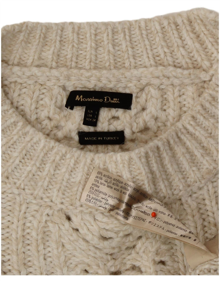 Massimo Dutti Γυναικείο πουλόβερ με λαιμόκοψη UK 16 Large Off White