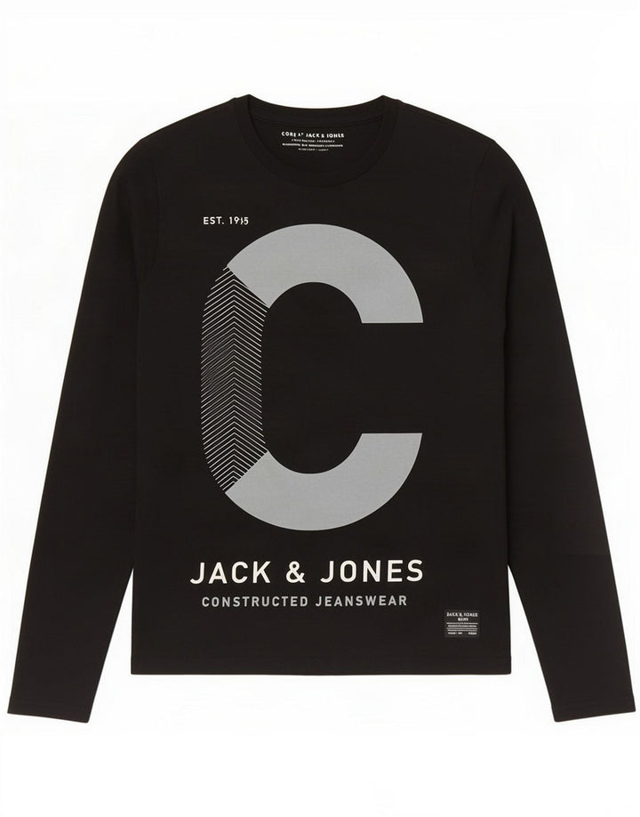 Jack & Jones Ανδρικό γραφικό μπλουζάκι μακρυμάνικο μεσαίο μαύρο βαμβακερό