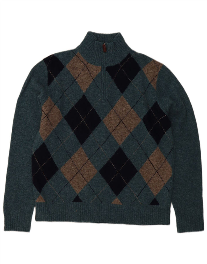 Ανδρικό πουλόβερ J. Crew με φερμουάρ, μεσαίο μπλε Argyle/Diamond Lambswool
