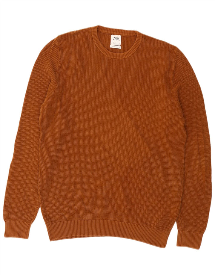 Ανδρικό πουλόβερ Zara Crew Neck Jumper Μεγάλο Καφέ Βαμβακερό