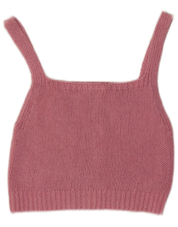 Zara Γυναικείο Knit Crop Top UK 12 Medium Pink Cotton