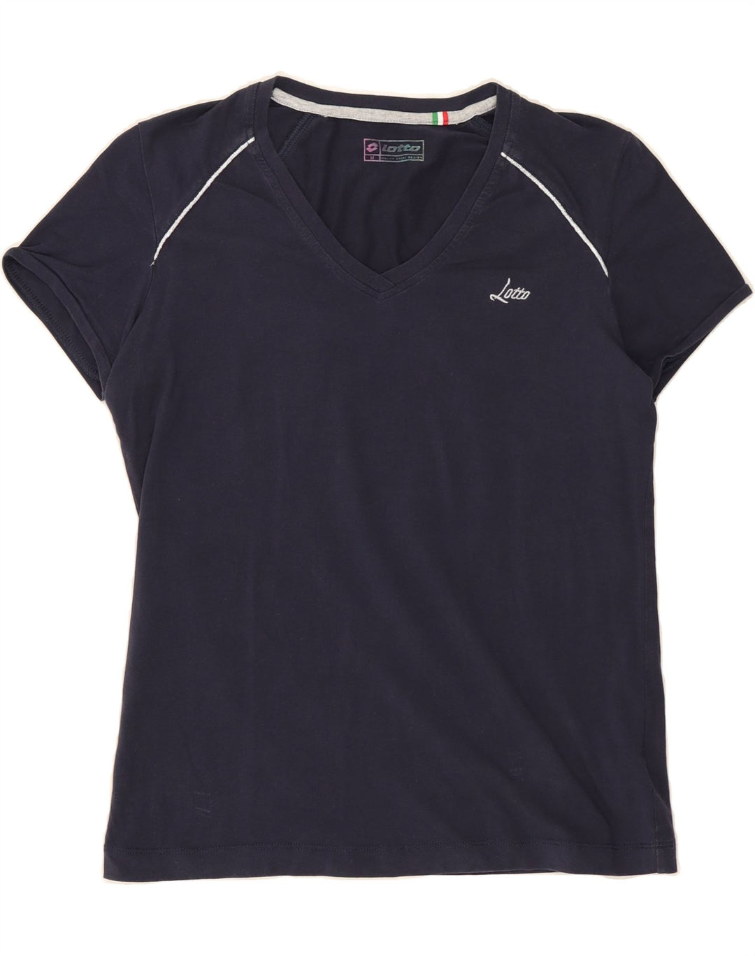 LOTTO Womens T-Shirt Top UK 12 Medium Navy Blue Cotton Vintage Lotto and Second-Hand Lotto from Messina Hembry 