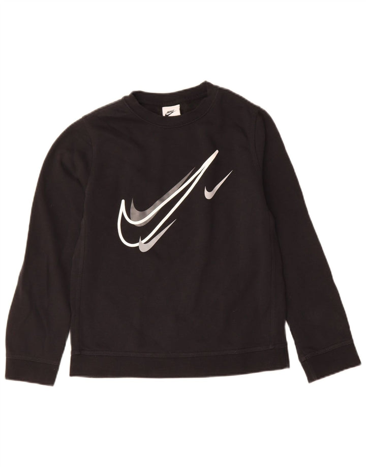 NIKE Boys Graphic Sweatshirt Jumper 10-11 Years Medium Black Cotton