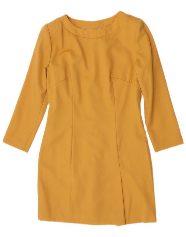 Vintage γυναικείο φόρεμα με μανίκια 3/4 UK 12 Medium Yellow