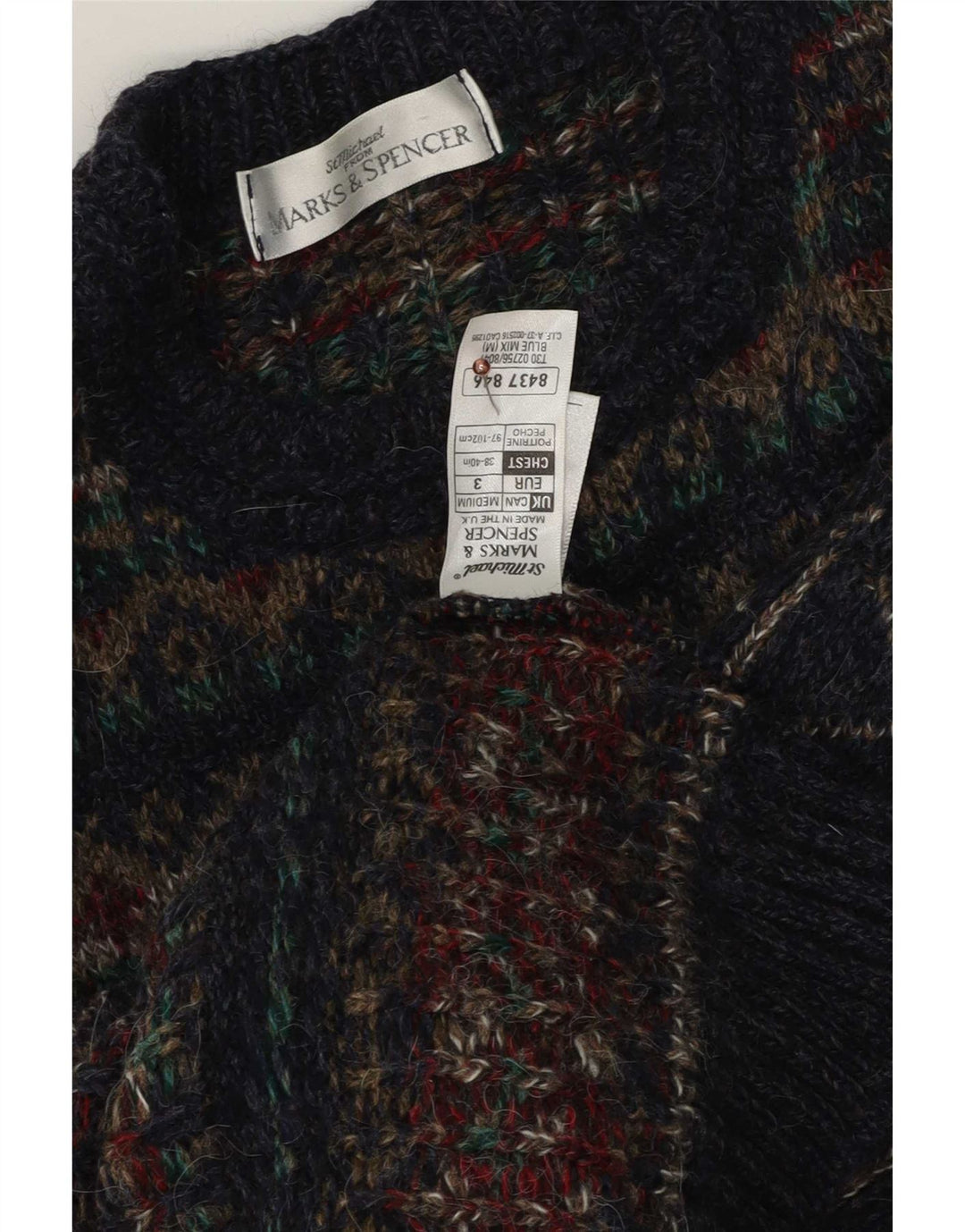 Ανδρικό πουλόβερ Marks & Spencer Crew Neck Jumper Medium Navy Blue Fair Isle