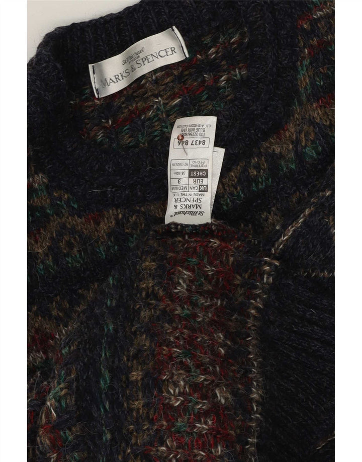 Ανδρικό πουλόβερ Marks & Spencer Crew Neck Jumper Medium Navy Blue Fair Isle