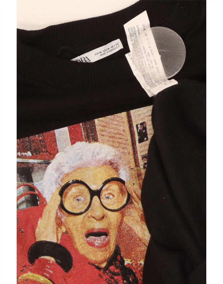 Γυναικείο γραφικό φούτερ ZARA Jumper UK 14 Μεσαίο μαύρο βαμβακερό