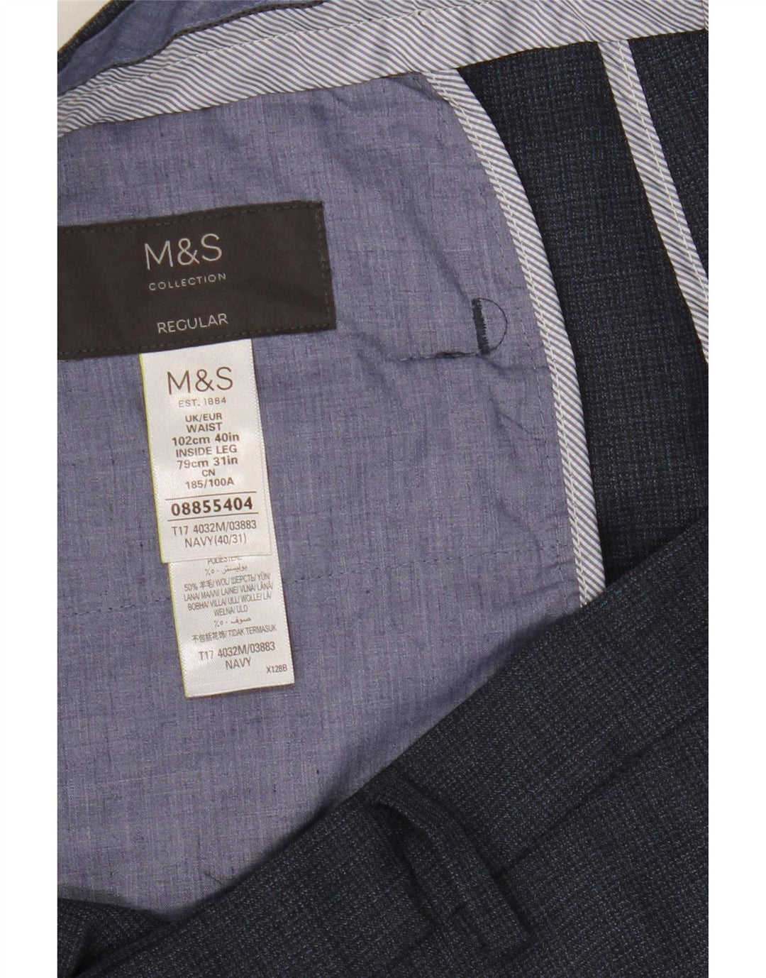 Marks & Spencer Ανδρικό ίσιο κανονικό παντελόνι W40 L31 Navy Blue