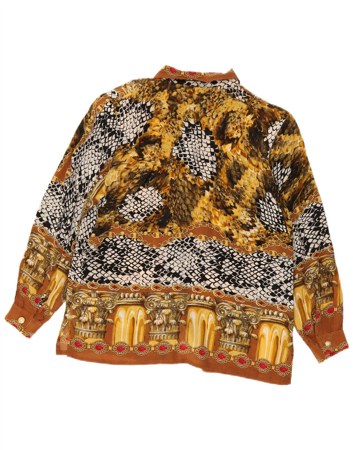 Linda's γυναικείο πουκάμισο αφηρημένο σχέδιο μπλούζα UK 18 XL καφέ μετάξι