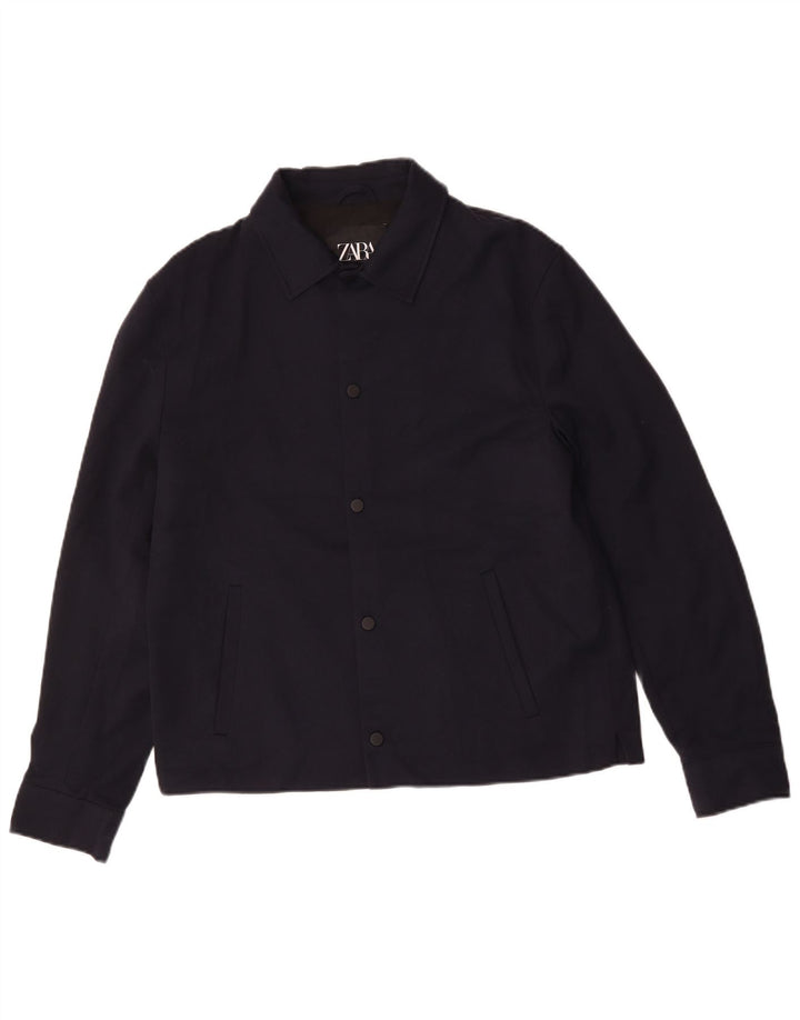 Zara Ανδρικό Bomber Jacket UK 40 Large Navy Blue Polyester