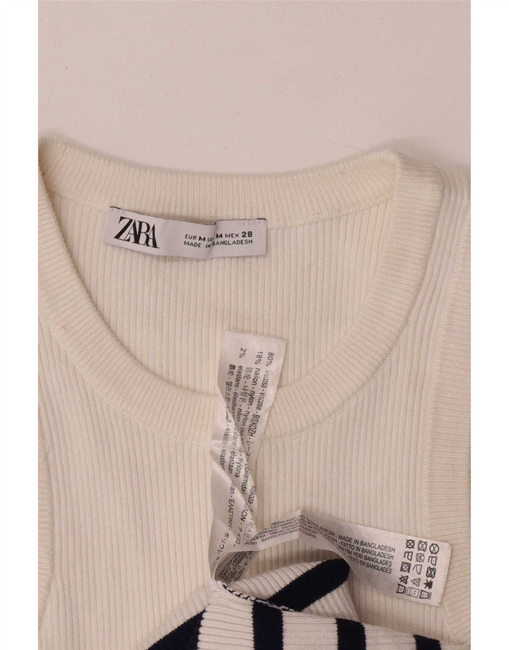 Zara Γυναικείο γιλέκο Crop UK 12 μεσαία λευκή ριγέ βισκόζη