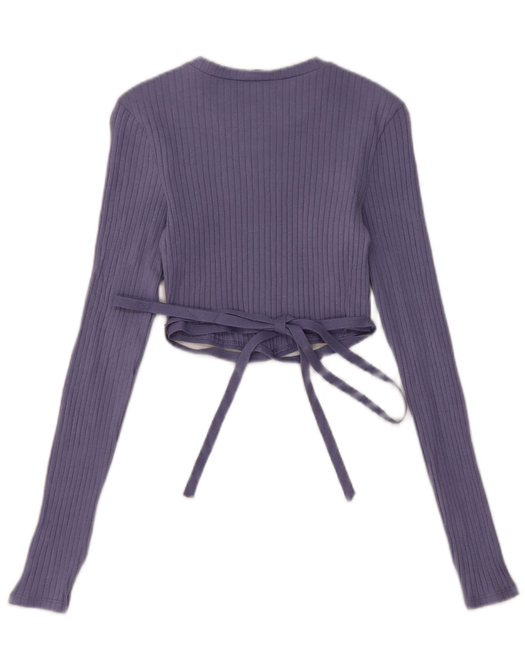 Zara Γυναικείο Crop Top Μακρυμάνικο UK 10 Small Blue βαμβακερό