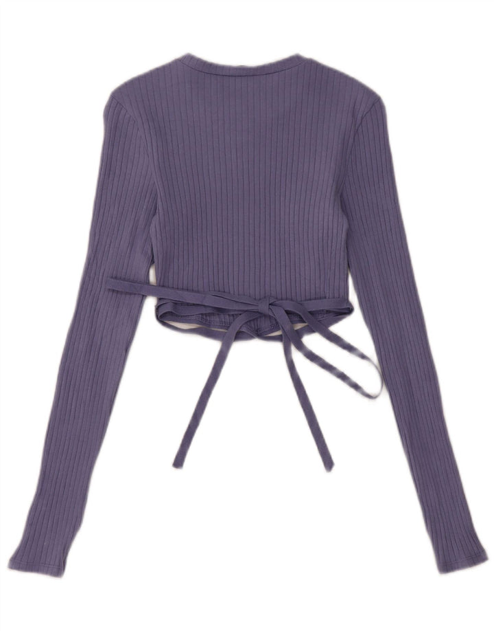 Zara Γυναικείο Crop Top Μακρυμάνικο UK 10 Small Blue βαμβακερό