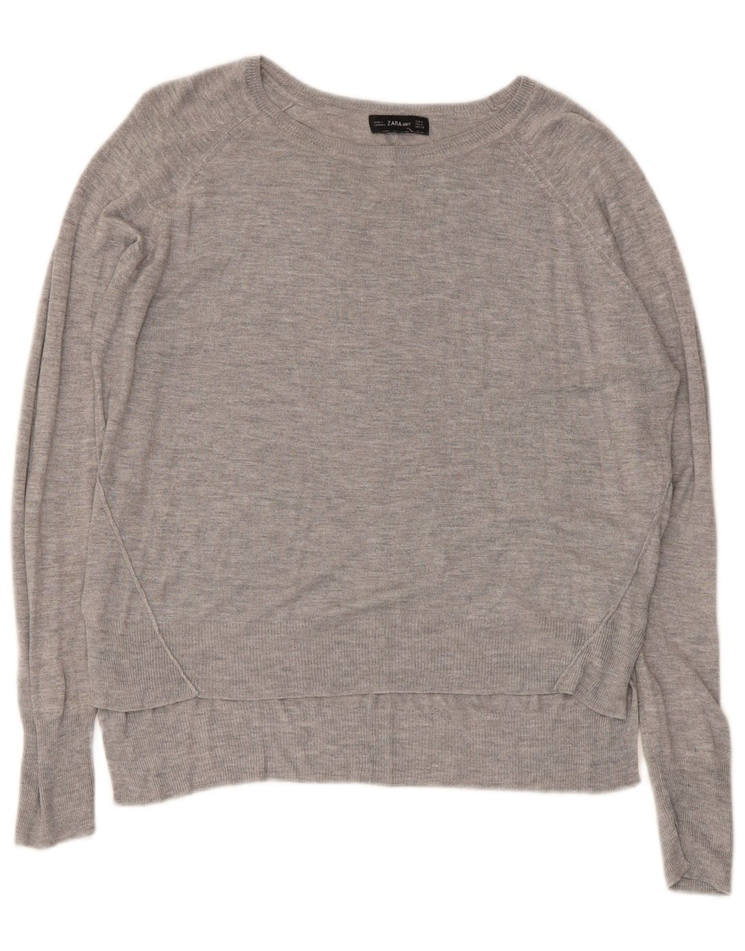 Zara Γυναικείο Crop Boat Neck Jumper πουλόβερ UK 14 Medium Grey