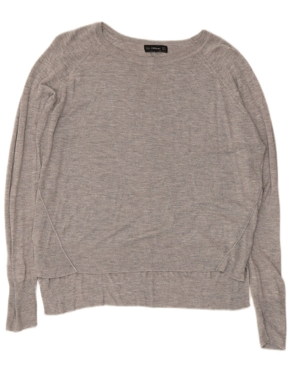 Zara Γυναικείο Crop Boat Neck Jumper πουλόβερ UK 14 Medium Grey
