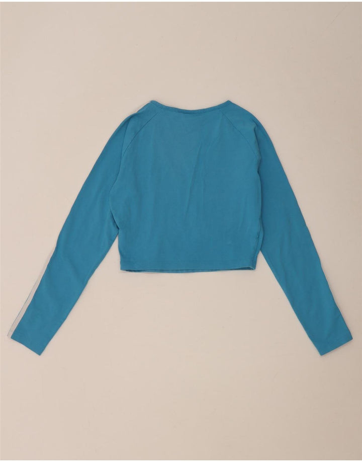 Γυναικείο Crop Top Adidas μακρυμάνικο UK 12 μεσαίο μπλε βαμβακερό