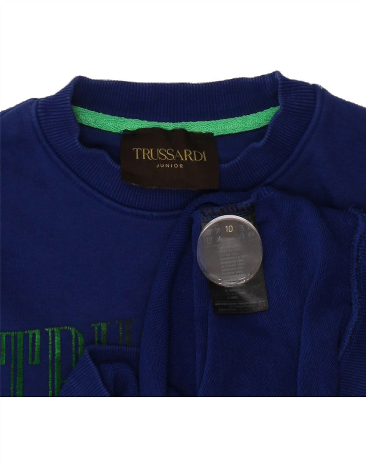 TRUSSARDI JUNIOR Boys Graphic Sweatshirt Jumper 9-10 Years Blue Cotton Vintage Trussardi Junior and Second-Hand Trussardi Junior from Messina Hembry 