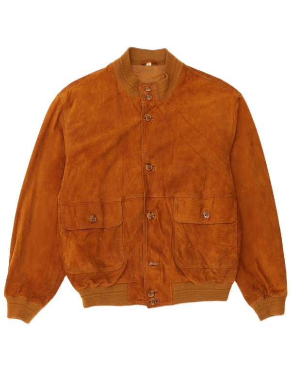 Vintage Ανδρικό Suede Bomber Jacket IT 52 XL Καφέ Δερμάτινο