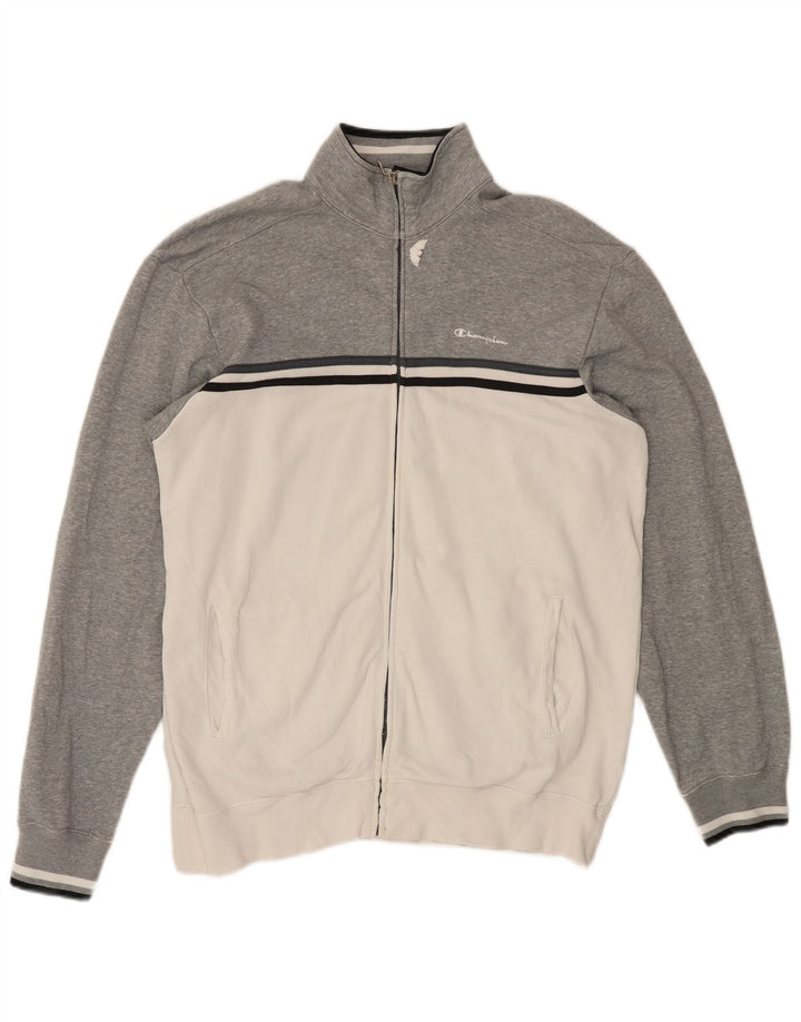 CHAMPION Mens Tracksuit Top Jacket 2XL Grey Colourblock Cotton