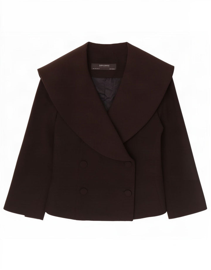 Zara Γυναικείο σακάκι Blazer με διπλό στήθος UK 10 Small Black Acetate