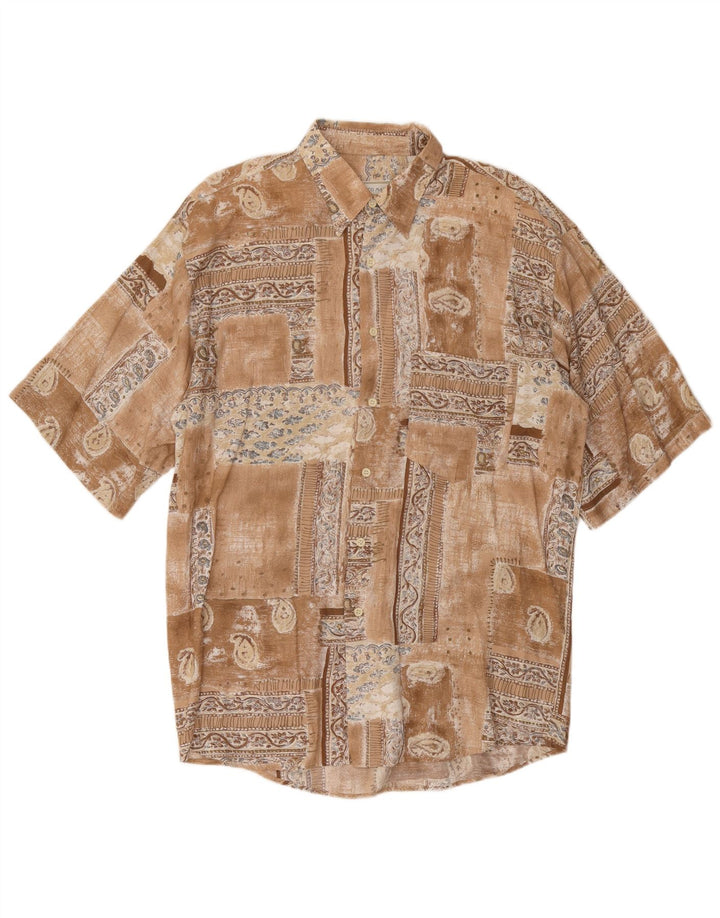 Ανδρικό κοντομάνικο πουκάμισο VINTAGE Μεγάλο καφέ συνονθύλευμα