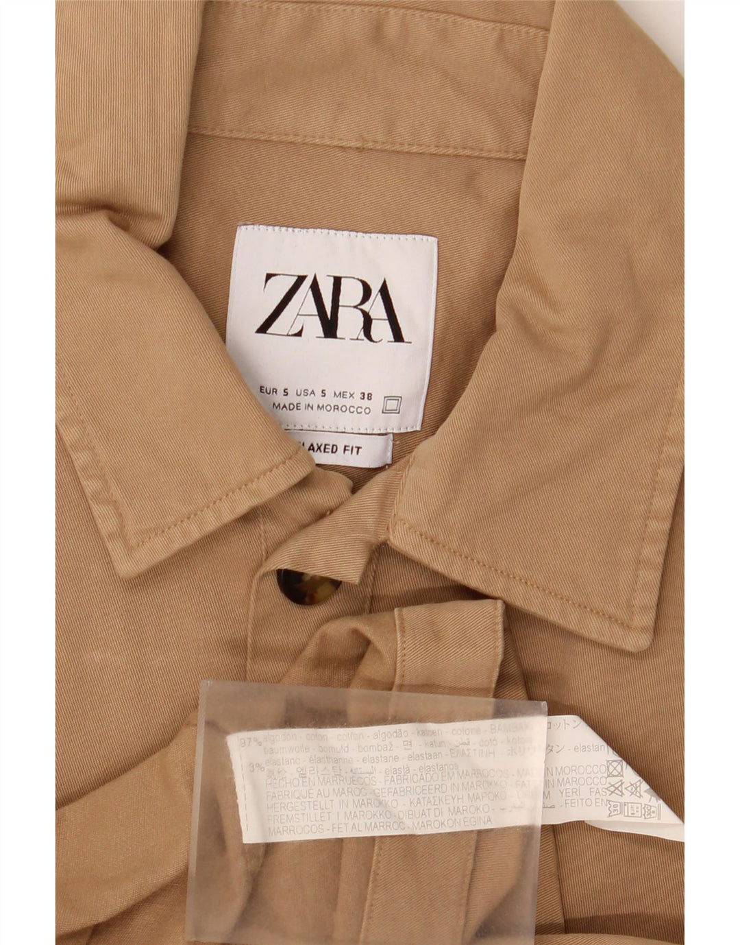 Ανδρικό πουκάμισο ZARA Relaxed Fit Μικρό μπεζ βαμβακερό