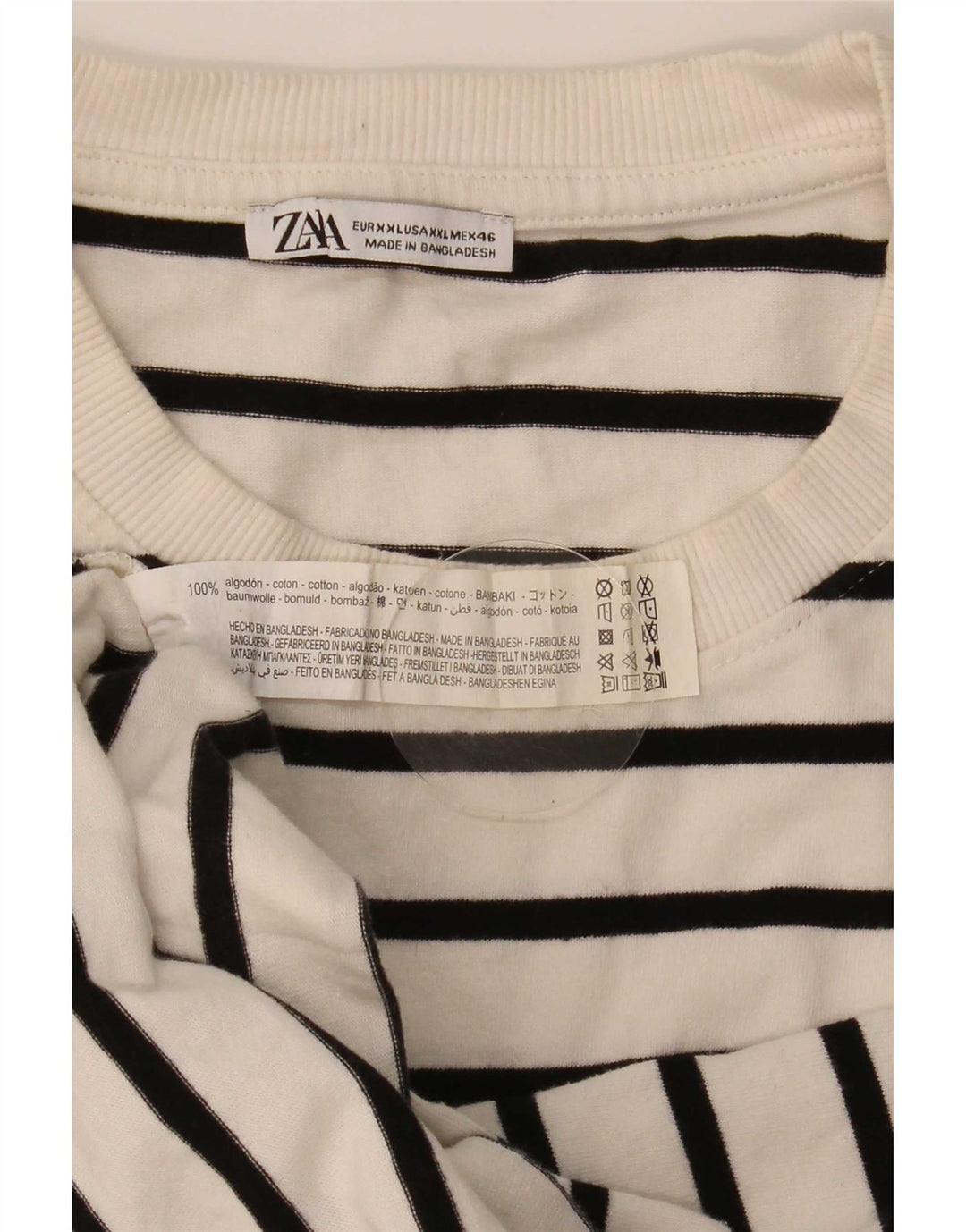 Zara Ανδρικό τοπ μακρυμάνικο 2XL Λευκό ριγέ βαμβακερό