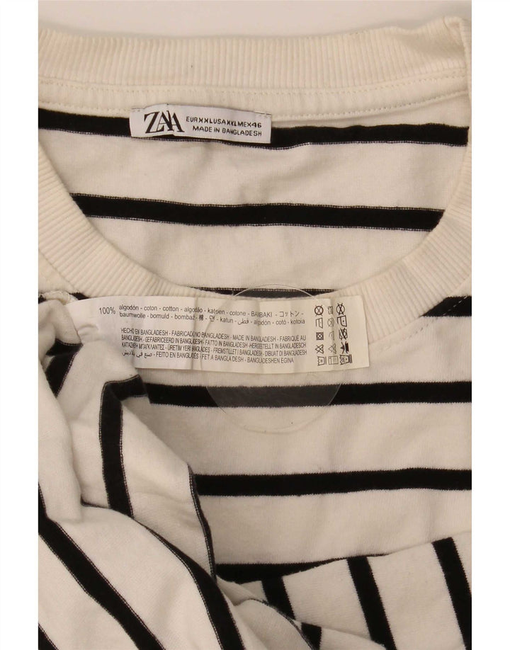 Zara Ανδρικό τοπ μακρυμάνικο 2XL Λευκό ριγέ βαμβακερό