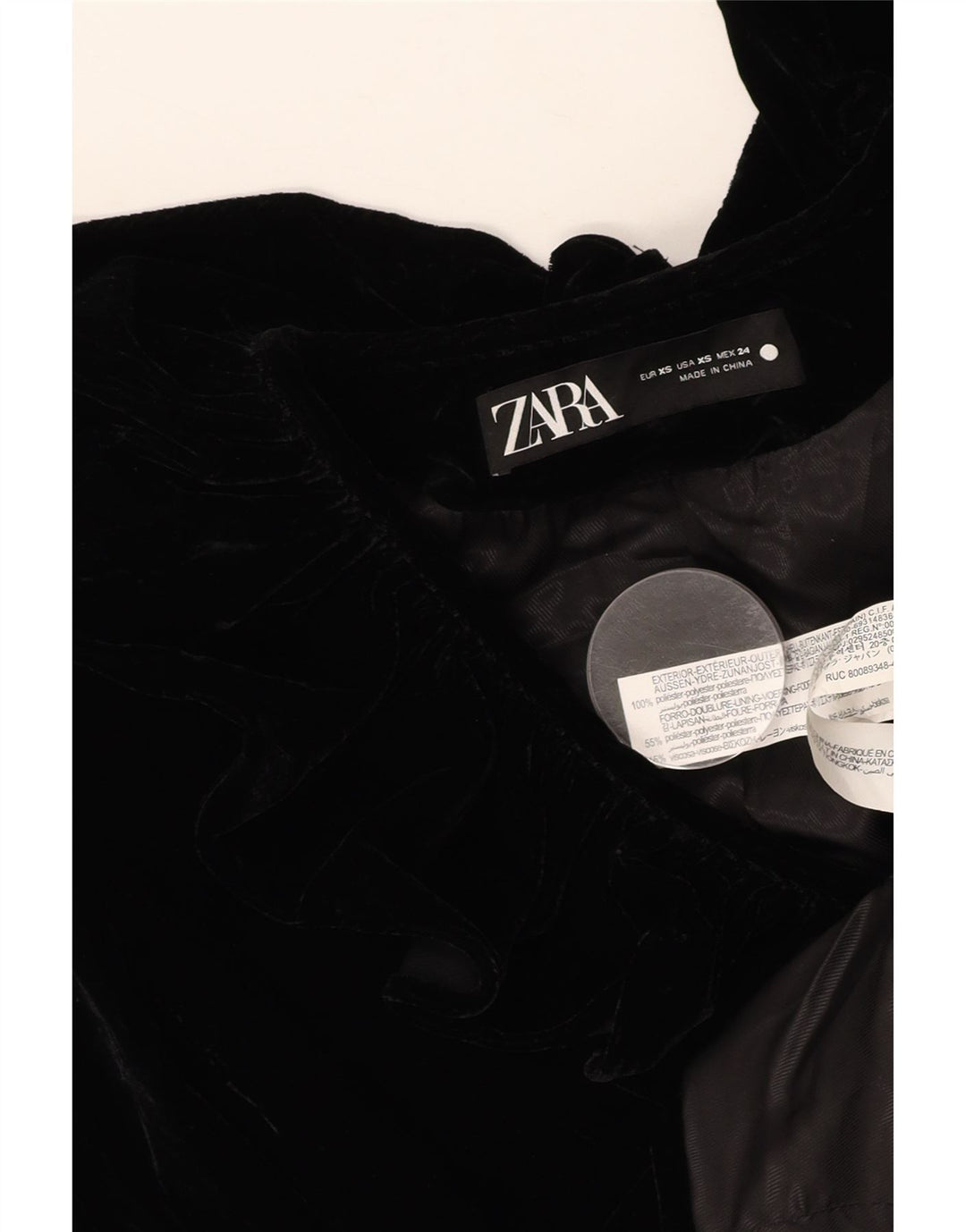 ZARA Γυναικείο Velvet Blazer Jacket UK 6 XS Black Polyester