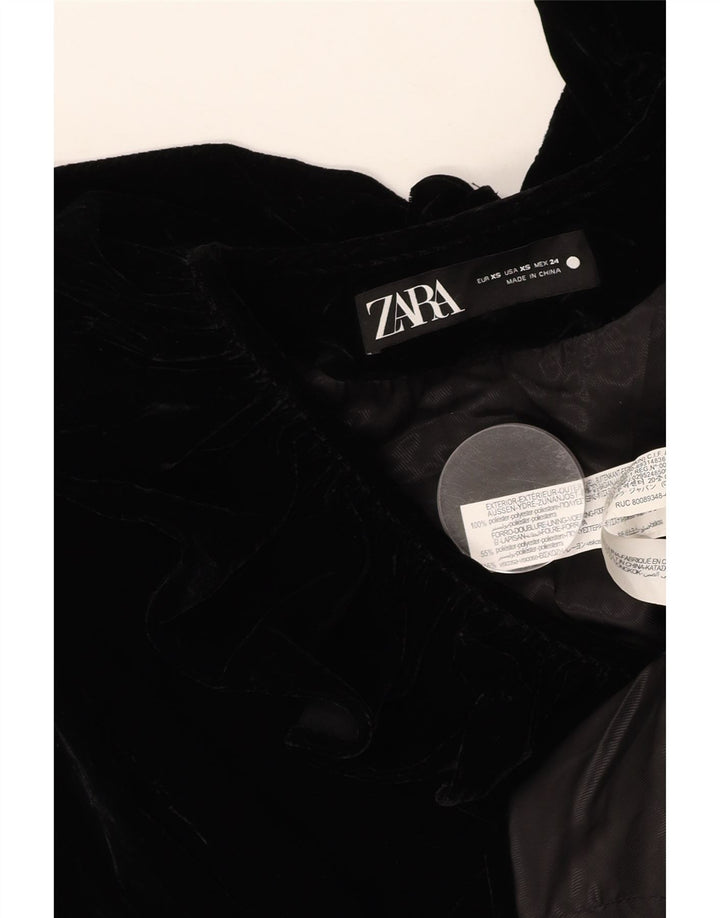 ZARA Γυναικείο Velvet Blazer Jacket UK 6 XS Black Polyester