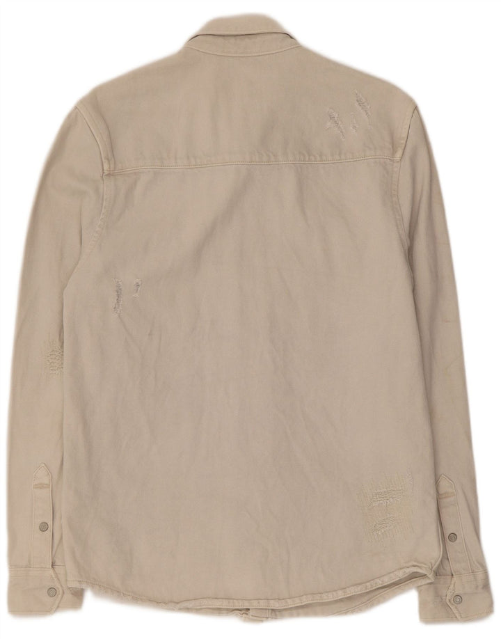 Zara Γυναικείο τζιν πουκάμισο Relaxed Fit Μικρό μπεζ βαμβακερό