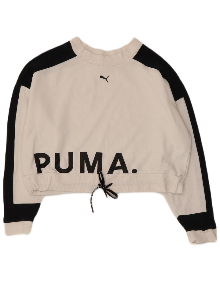 Γυναικεία φούτερ Puma Crop Graphic Jumper UK 14 Medium White Colourblock